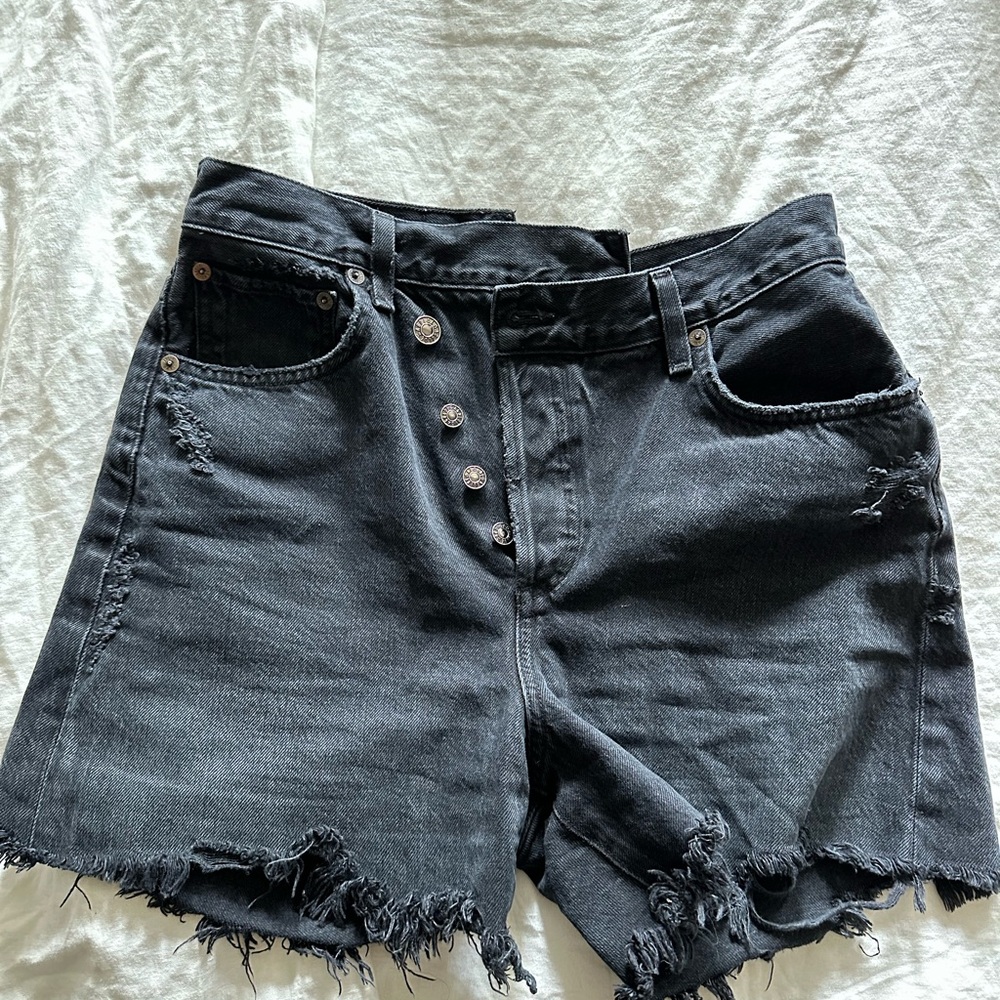 Agolde Black Distressed Jean Shorts